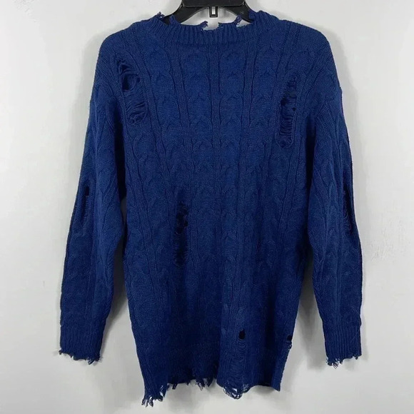 Forever 21 Blue Distressed Sweater - Picture 5 of 6